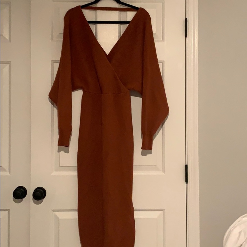 Long burnt orange sweater dress